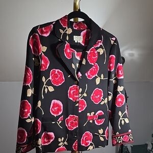 kate spade Black Jacket with Red and Pink Rose Print